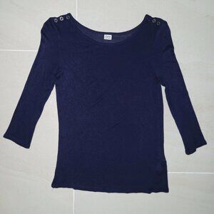 Three Dots 3/4-Sleeves T-Shirt Women's Navy Blue Cotton Top.